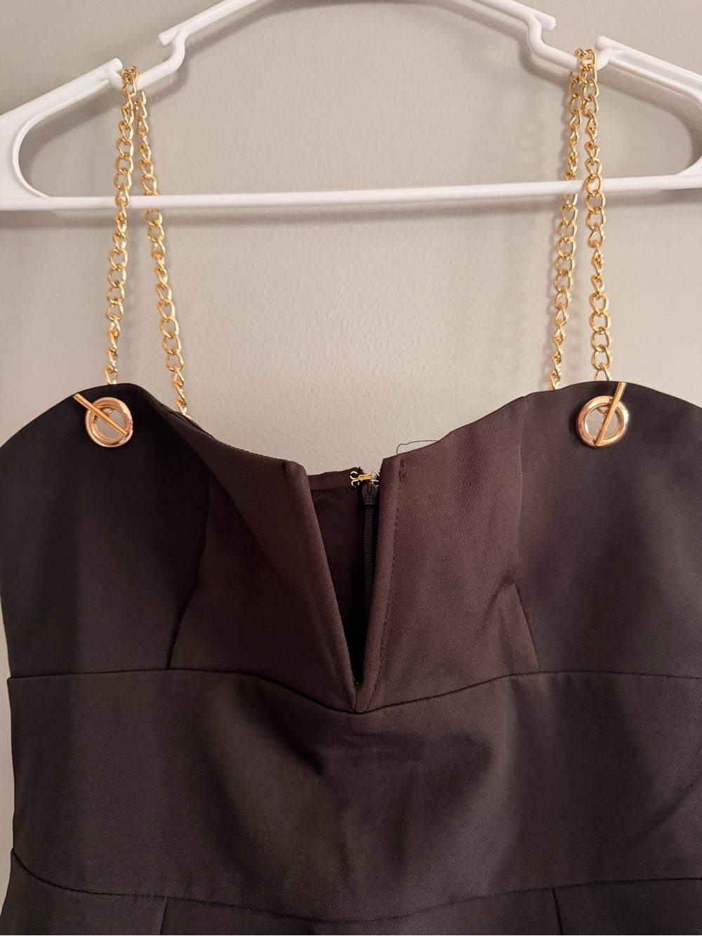 Showpo Darcelle Black Mini Dress with Gold Chain Straps Size 4 - Picture 4 of 11